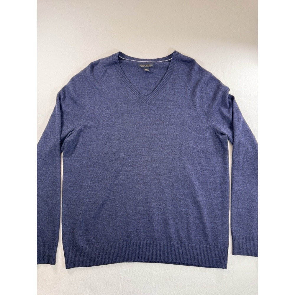 Banana Republic Extra Fine Merino Wool Men’s Navy Blue V-neck Sweater Large